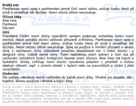 Panthenose Nosní Sprej S Aloe Vera 20ml Dr.müller - popis