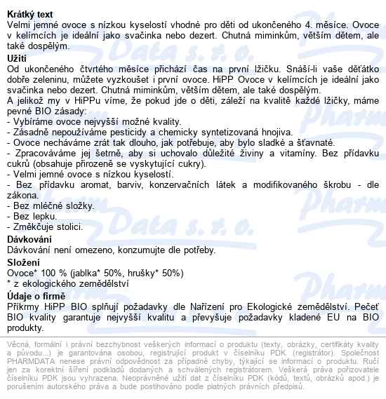 Hipp Jablka S Hruškami Bio 4m 4x100g - popis