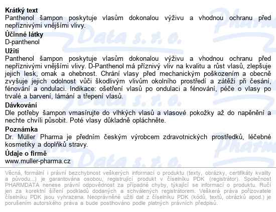 Panthenol šampon Na Narušené Vlasy 250ml Dr.müller - popis