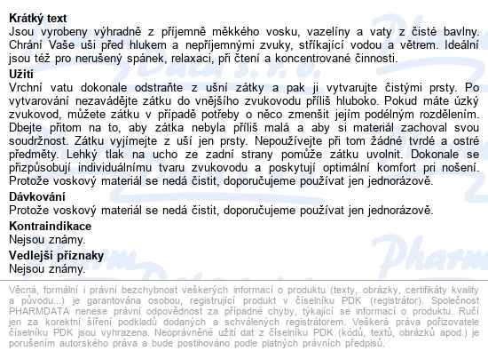Chránič Sluchu Ohropax Classic 12ks - popis