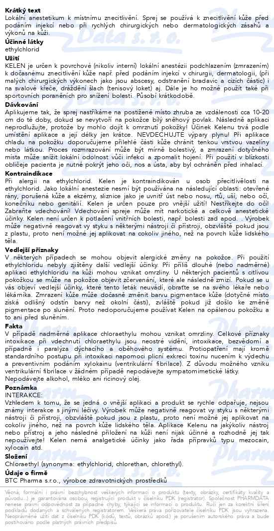 Kelen Chloraethyl Spray 100ml - popis