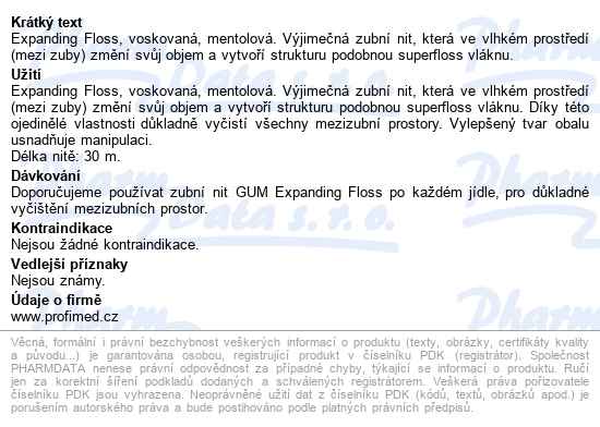Gum Nit Expanding Voskovaná S Mentolem 30m G2030ma - popis