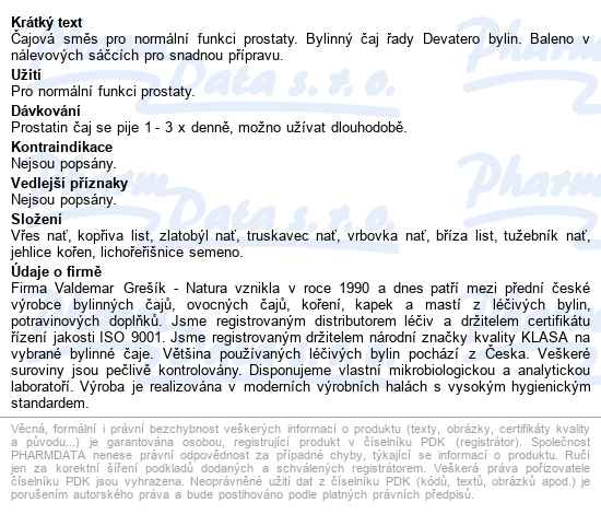 Grešík Devatero Bylin Prostatin čaj 20x1.5g - popis