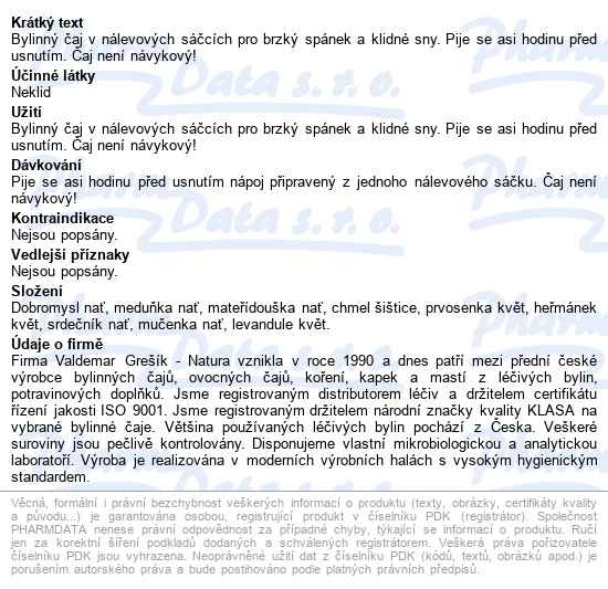 Grešík Devatero Bylin Dobrou Noc čaj 20x1g - popis
