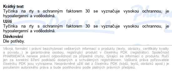 Avene Sun Tyčinka Na Rty Spf30 3g - popis