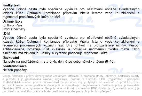 Vitella Ictamo Pasta S Bílým Ichthyolem 30g - popis