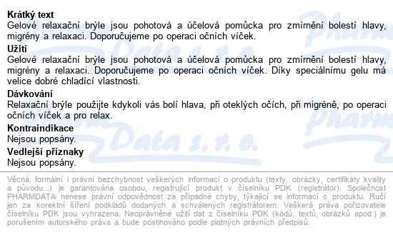 Relaxační Gelové Brýle Sjh 606a - popis