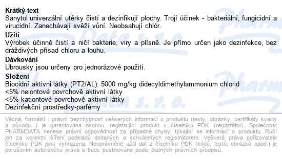 Sanytol Dezinfekce Jednoráz.čistící Utěrky 36ks - popis