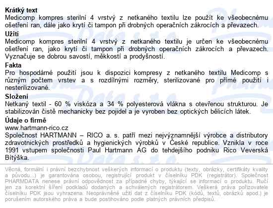Kompres Medicomp Ster.10x20cm 25x2ks - popis
