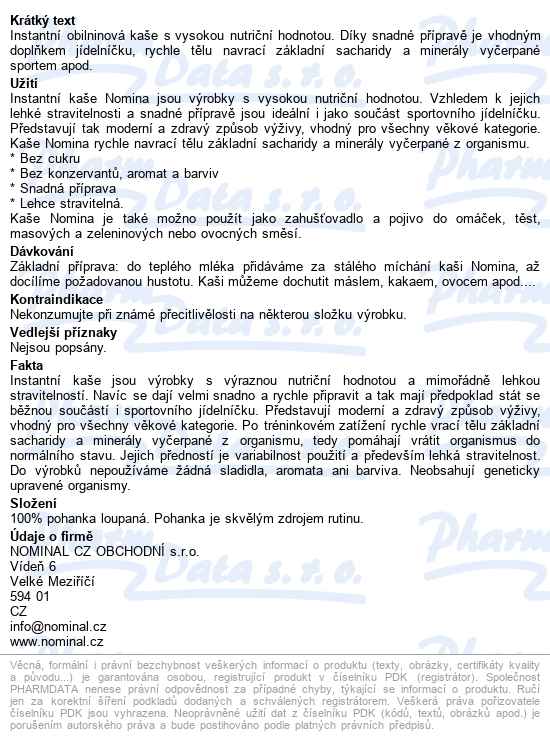 Nomina Cereální Kaše Pohanková Bez Lepku 300g - popis