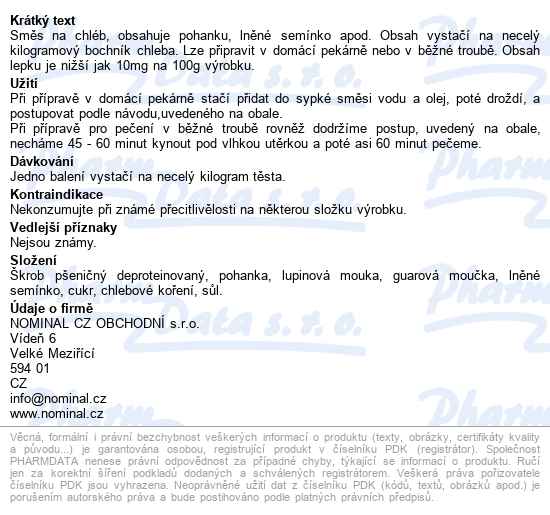 Směs Na Chléb S Pohan.vlákninou Bez Lepku 500g - popis