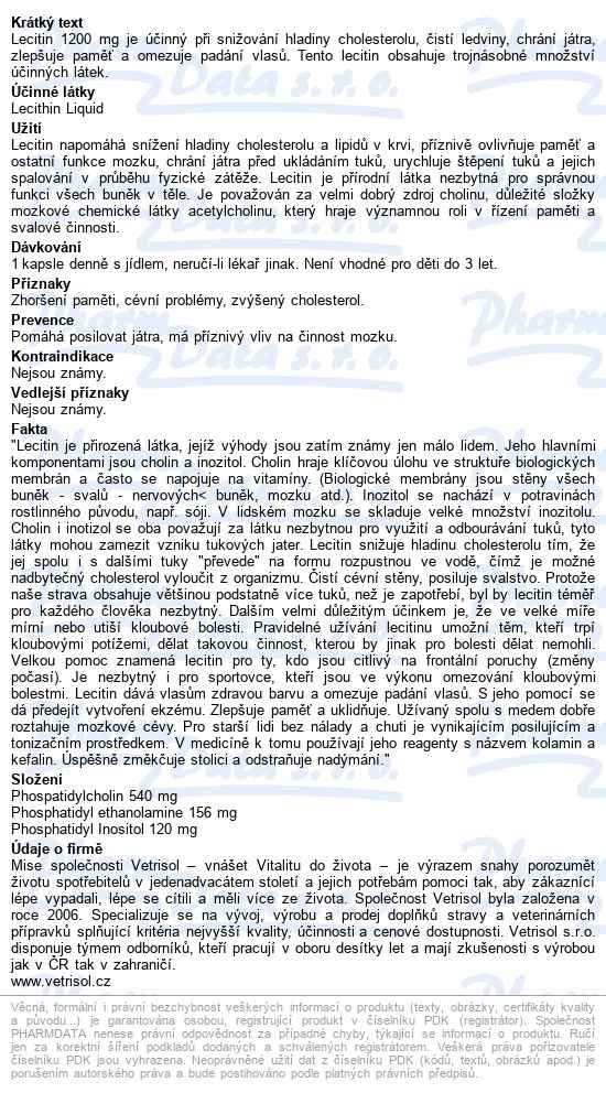 Lecitin 3x Silnější 1200mg Cps.100 - popis