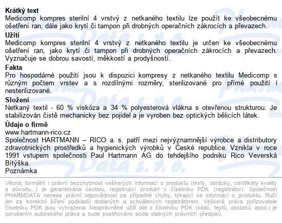Kompresy Medicomp Sterilní 5x5cm,netkaný textil,25x2ks - popis