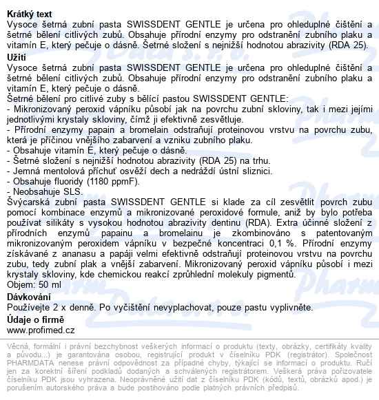 Swissdent Gentle Bělicí Zubní Pasta 50ml 19050 - popis