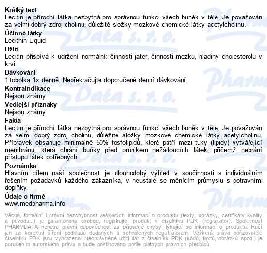 Medpharma Lecitin Forte 1325mg Tobolek 107 - popis