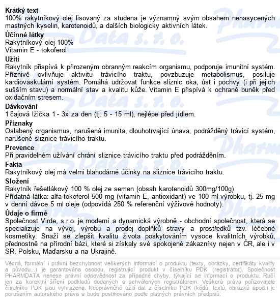 Rakytník Olej 100% 50ml - popis