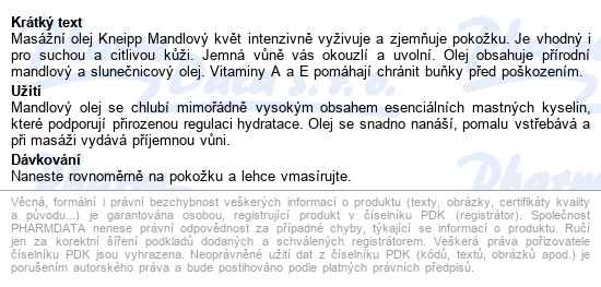Kneipp Masážní Olej Mandlové Květy 100 Ml - popis
