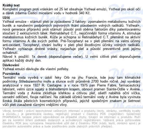 Avene Ystheal Emulze Proti Vráskám 30ml - popis