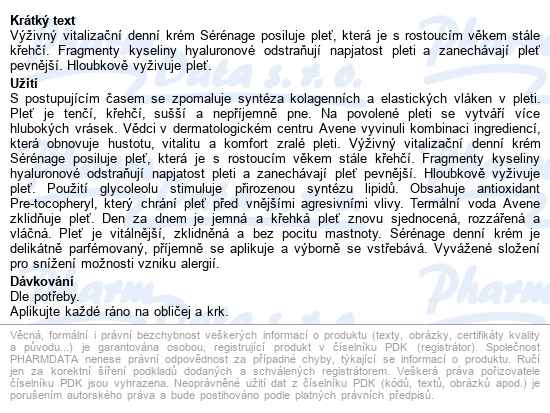 Avene Serenage Výživ.revitalizační Denní Krém 40ml - popis