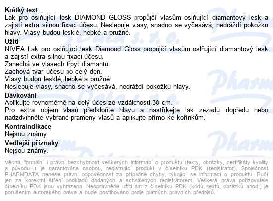 Nivea Diamond Gloss lak na vlasy 250 ml - popis