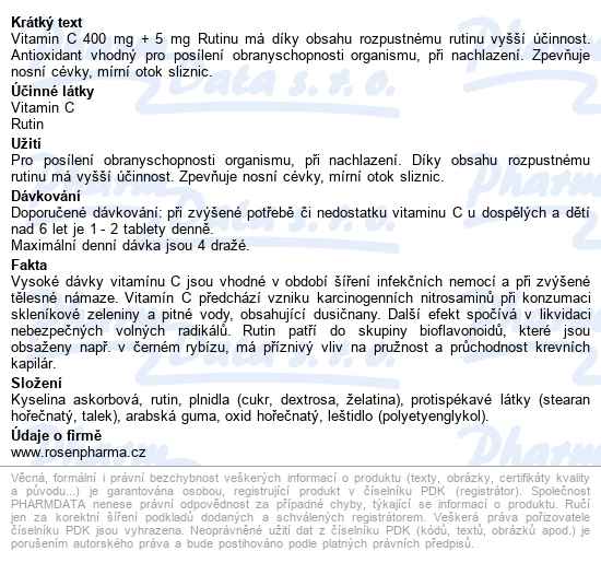 Rosen Vitamín C+rutin 400mg Drg.15 - popis