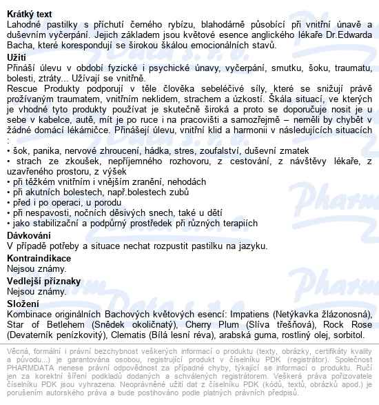 Rescue Pastilky černý Rybíz 50g - popis