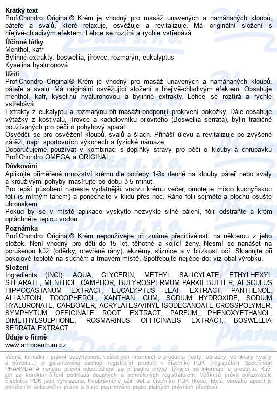 Profichondro Original Krém 150ml - popis