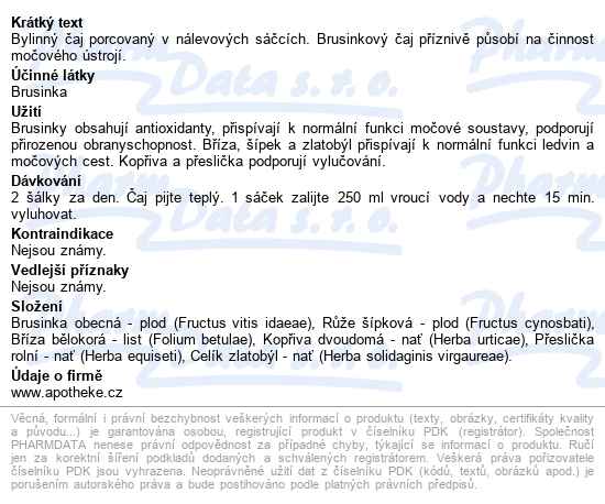 Apotheke Brusinkový Močové Cesty čaj 20x1.5g - popis