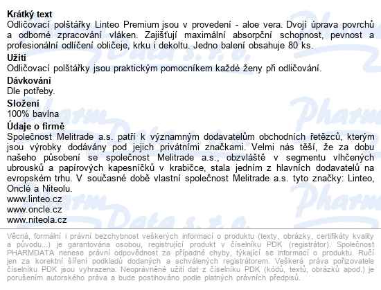 Vatové Polštářky Linteo Premium Aloe Vera 80ks - popis