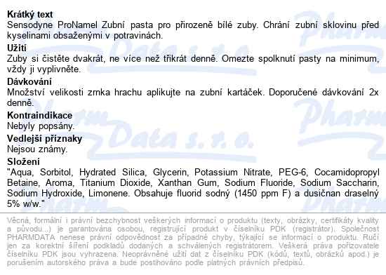 Sensodyne Pronamel Whitening Zubní Pasta 75ml - popis