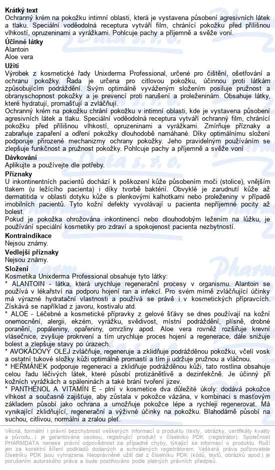 Unixderma Ošetřující Krém 250ml - popis