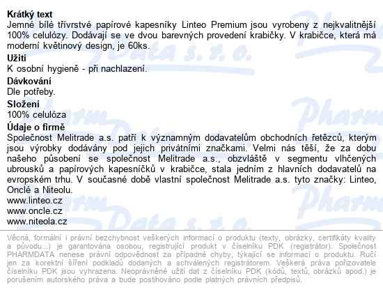 Papírové Kapes.linteo Premium 3-vrstvé Bílé 60ks - popis
