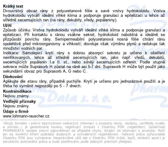Krytí Hydrokoloidní Suprasorb H Dünn - Tenký 5x5cm, 10ks / balení - popis