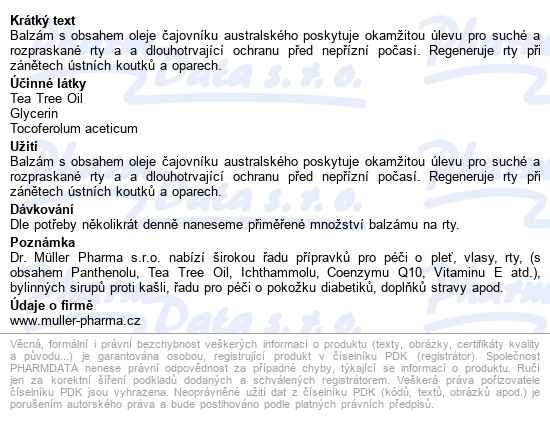Tea Tree Oil Balzám Na Rty 10ml Dr.müller - popis