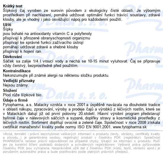 šípkový čaj Bio 20x2g N.s. Fytopharma - popis