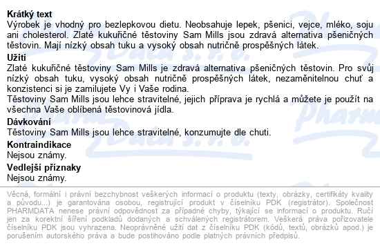 Sammills Bezlepkové Kukuřičné Kolínka 500g - popis