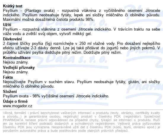Psyllium Vláknina 250g+10% Zdarma - popis