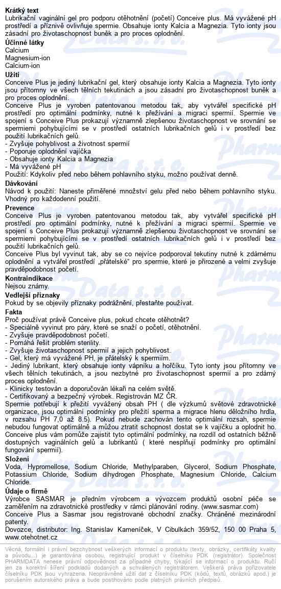 Conceive Plus Gel Pro Podporu Početí 75ml - popis