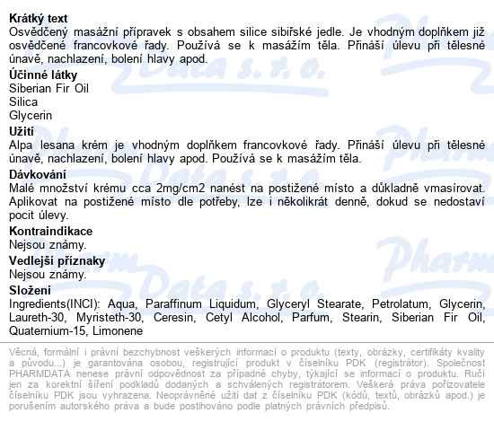 Alpa Masážní Krém Lesana 40g - popis