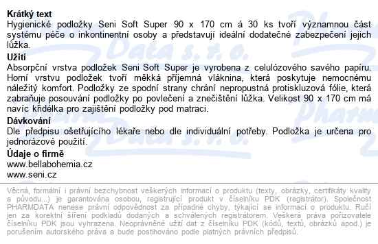 Seni Soft Super podložky absorpční savé jádro 90x60cm,se záložkami - popis