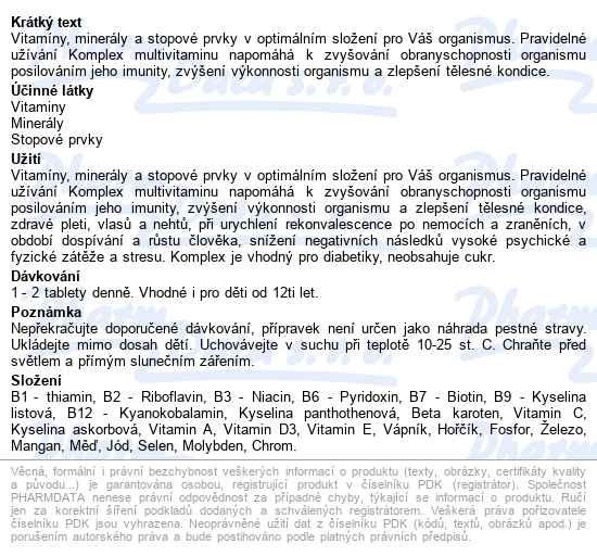 Rosen Multivitamin S Minerály Tbl.60 - popis