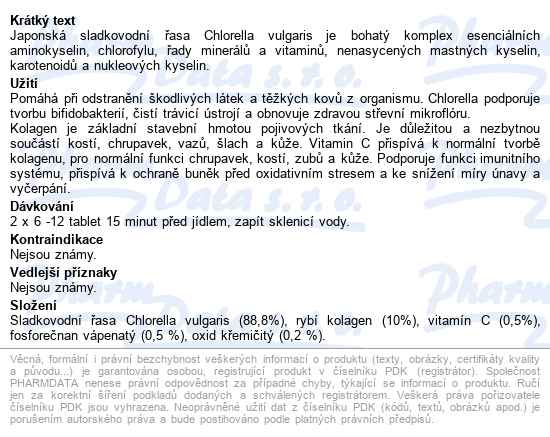Chlorella Japan + Kolagen Tbl.250 - popis