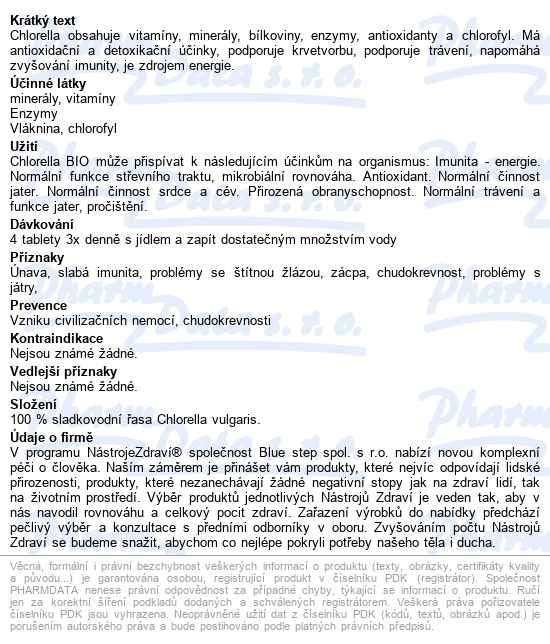 Nástroje Zdraví Chlorella Bio Tbl.1200 - popis