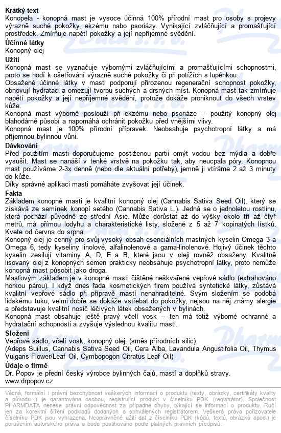 Dr.popov Konopná Mast Konopela 100ml - popis