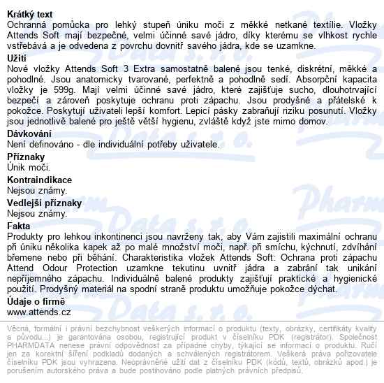 Vložky Absorpční Attends Soft Extra Plus 3+ 799ml,samostatně balené,10ks - popis