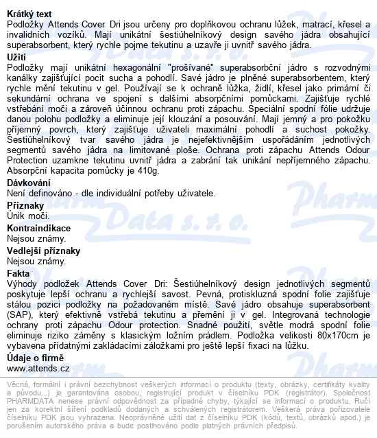 Podložky Absorpční Attends Cover Dri Plus 40x60cm,410ml,50ks - popis