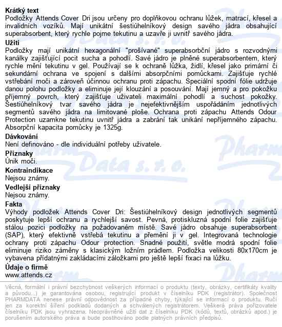 Podložky Absorpční Attends Cover Dri Plus 60x90cm,1325ml,30ks - popis