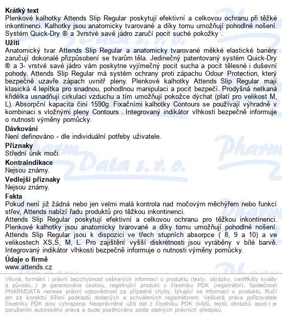 Kalhotky Absorpční Attends Slip Regular 9 Large boky 110-150cm,prodyšné,2899ml,28ks - popis