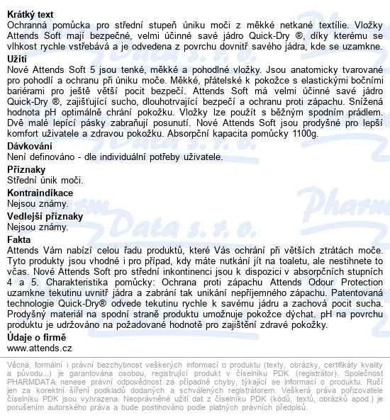 Pleny Absorpční Attends Soft 5 1100ml,38ks - popis