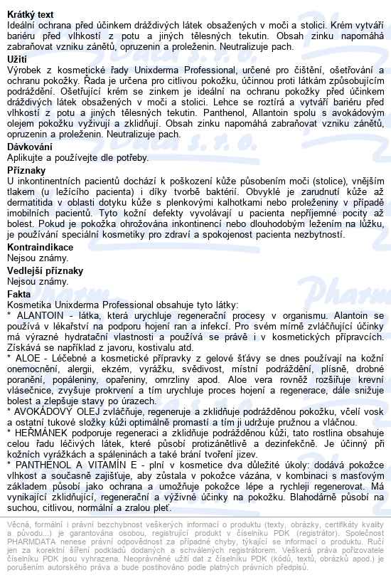 Unixderma Zinkový Ošetřující Krém 200ml - popis
